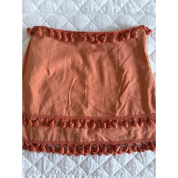 mini skirt, tassels, lined, S, orange, lightweight, burnt orange, rust, gameday - Picture 6 of 10